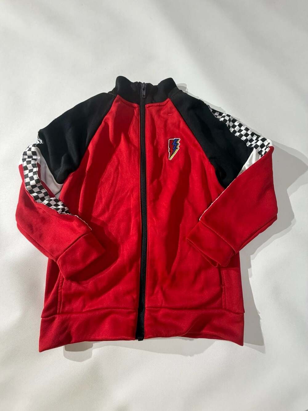 365 Kids From Garanimals Red Checkered Sleeve Zip Track Jacket Size 6